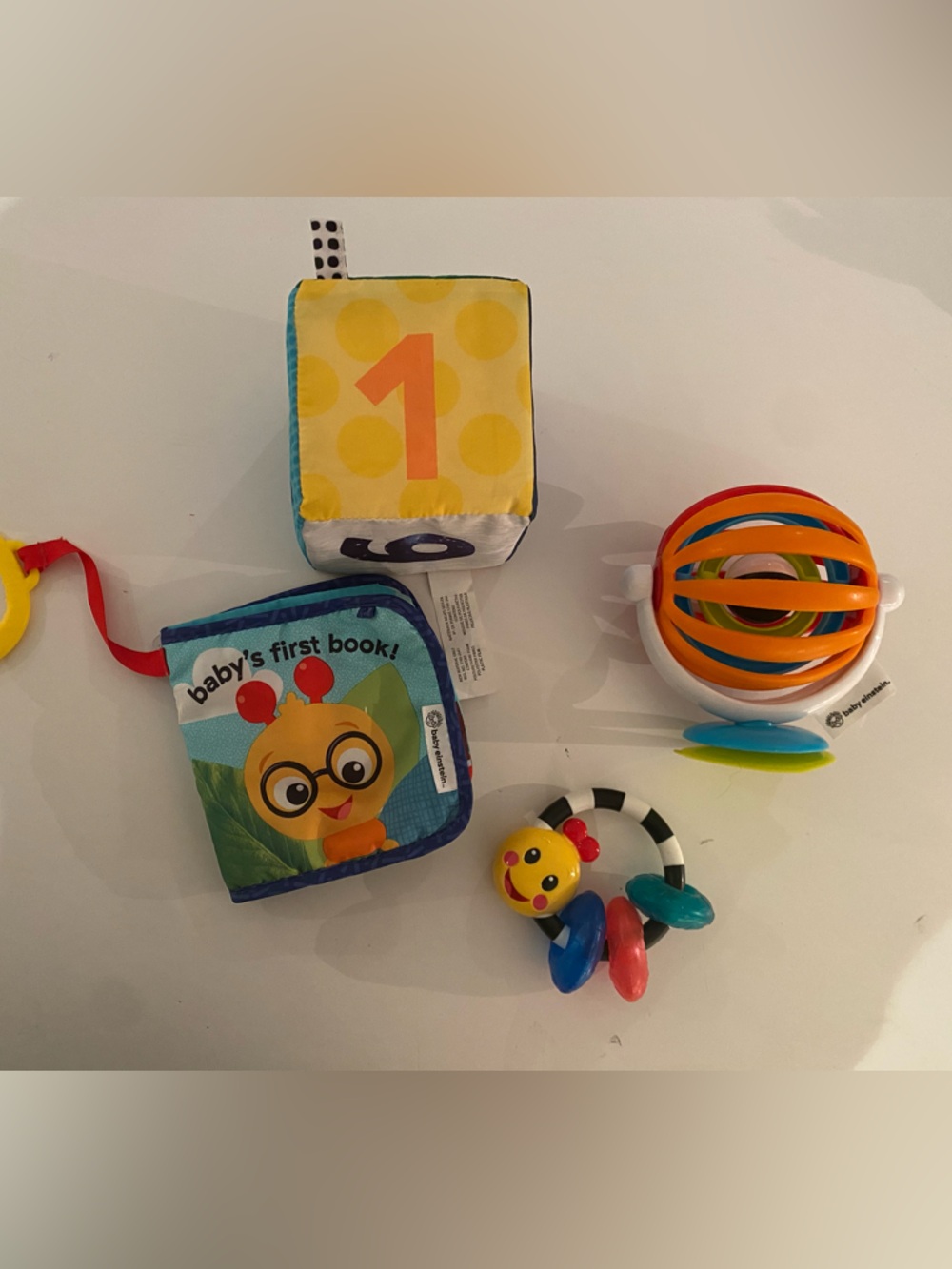 4/$10 - Einstein toys - Baby's First Book and Teether Set of 2, spin ball, block